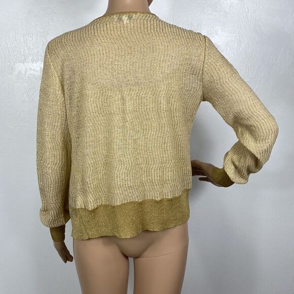 Societa Gold Color Metallic Threads Beaded Tank Top With Cardigan - Picture 7 of 12